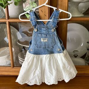 Oshkosh B’gosh Toddler Denim & Eyelet Overall Dress New No Tags Size 12 Months